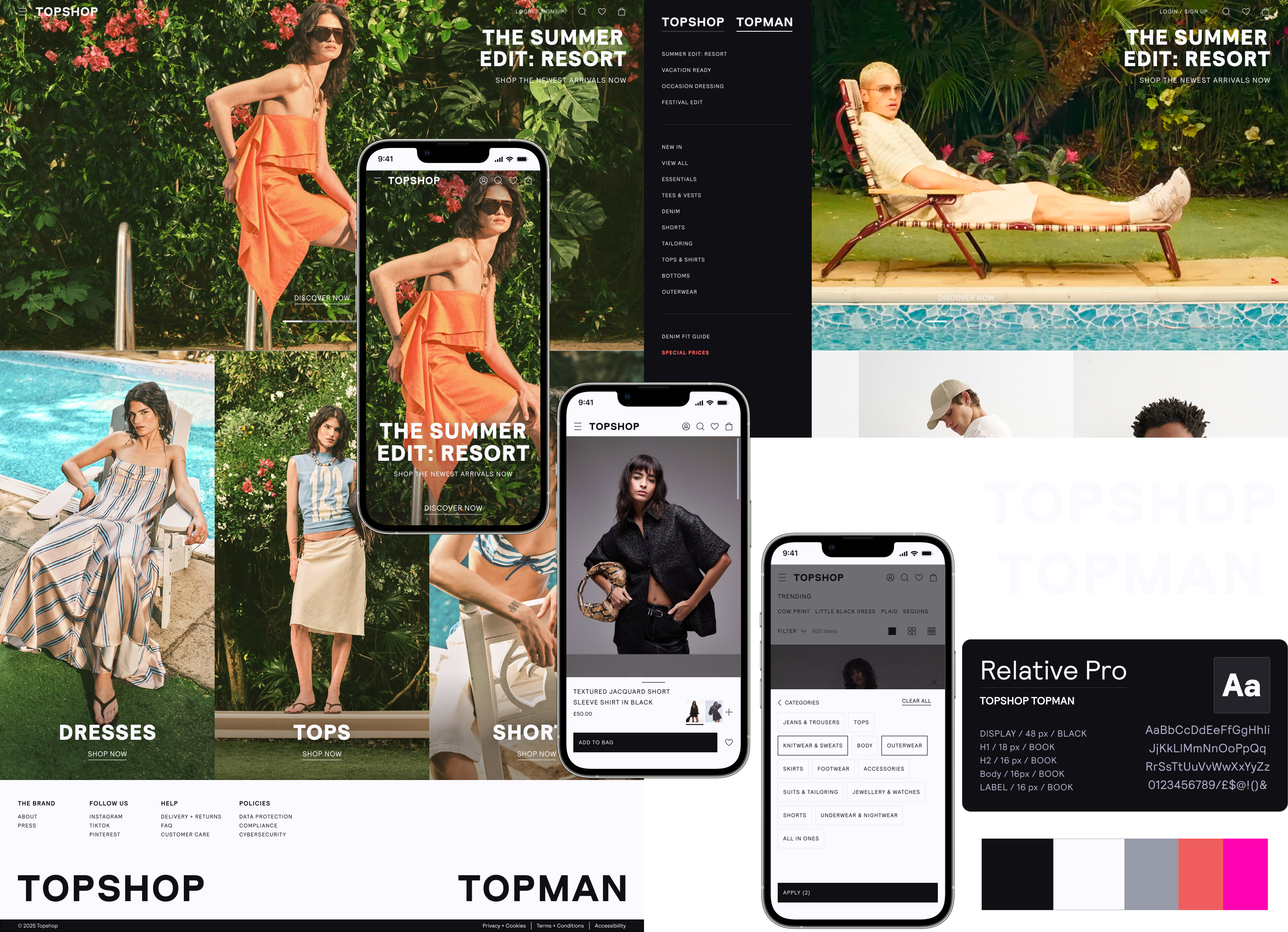 Topshop and Topman denim hub interface showing ecommerce content, fit guidance and product modules.